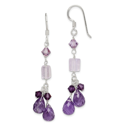 Stella Silver 925 Sterling Silver Amethyst/Lavender Quartz/Crystal Combination Earrings, 51mm x 7mm