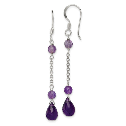 Stella Silver 925 Sterling Silver Amethyst Dangle Earrings, 52mm x 6mm