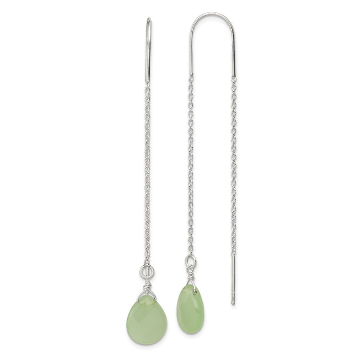 Stella Silver 925 Sterling Silver Green Agate Threader Earrings, 69mm x 9mm