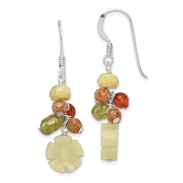 Stella Silver 925 Sterling Silver Jade/Unikite/Peridot/Aventurine/Carnelian Earrings, 35mm x 10mm