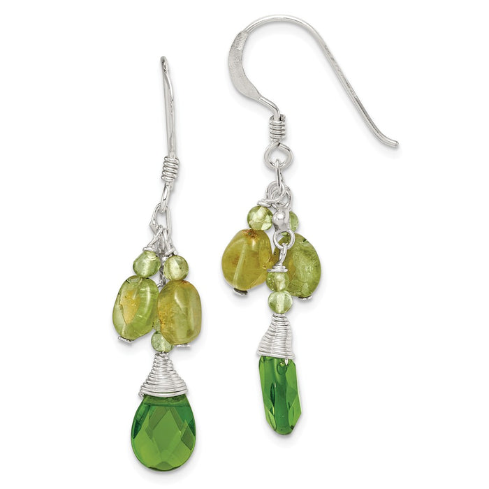 Stella Silver 925 Sterling Silver Green Peridot Crystal Drop Earrings, 39mm x 10mm