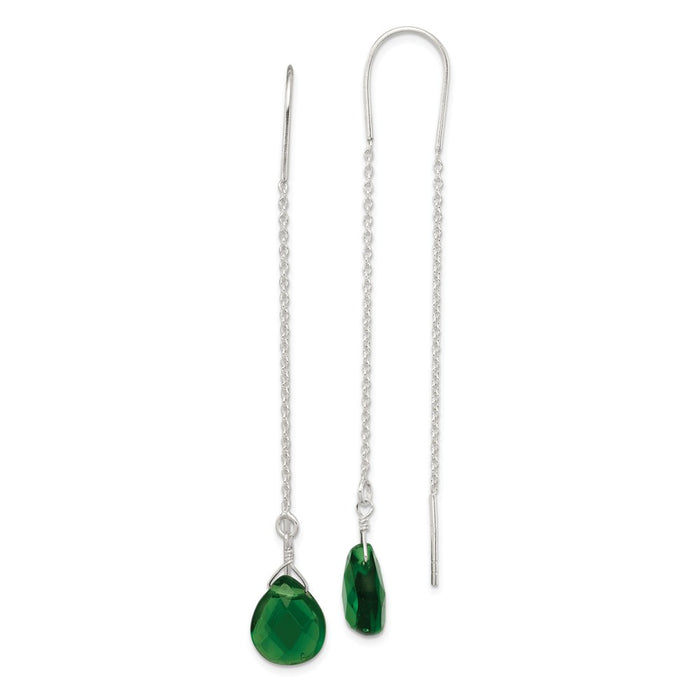 Stella Silver 925 Sterling Silver Pear Shaped Dark Green Cubic Zirconia ( CZ ) Threader Earrings, 71mm x 9mm