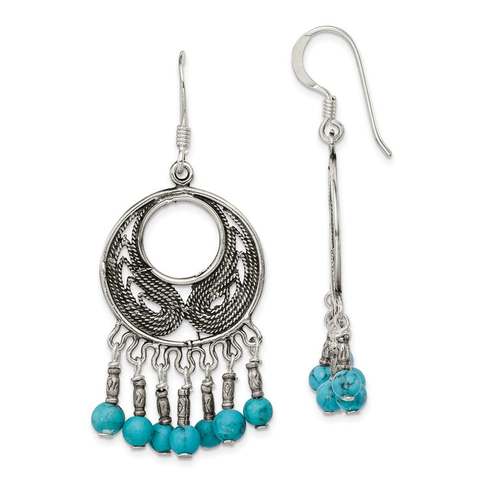 Stella Silver 925 Sterling Silver Dyed Howlite Antiqued Earrings, 47mm x 27mm