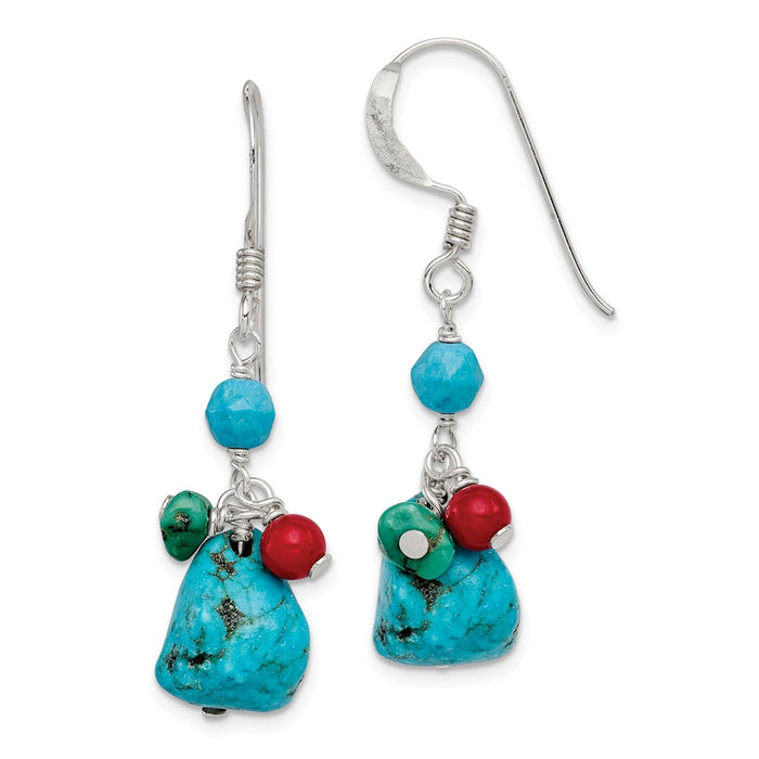 Stella Silver 925 Sterling Silver Dyed Howlite/Turquoise/Red Coral Earrings, 32mm x 11mm
