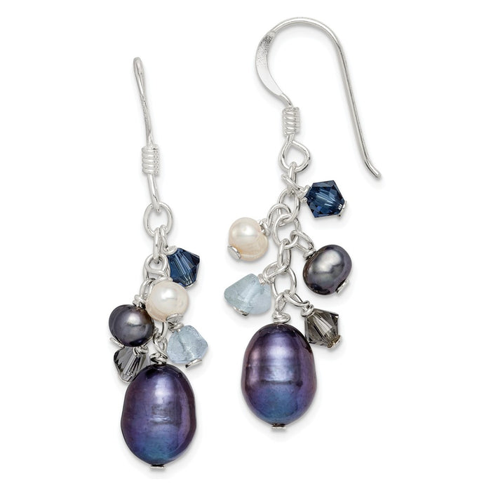 Stella Silver 925 Sterling Silver Blue Crystal/Peacock & White Freshwater Cultured Pearl Earrings, 37mm x 8mm