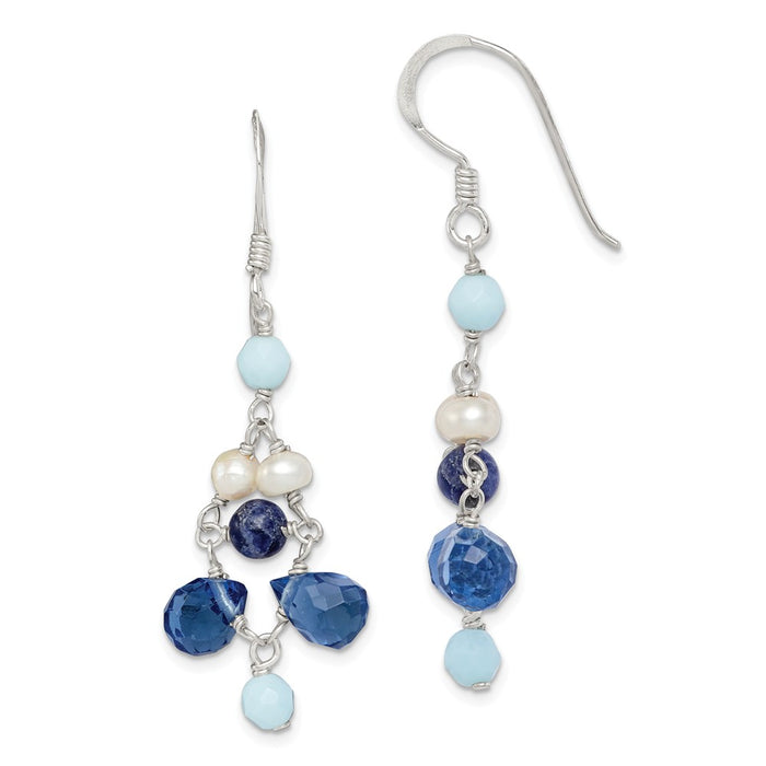 Stella Silver 925 Sterling Silver Dark Blue Crystal/Lapis/Freshwater Cultured Pearl Earrings, 44mm x 9mm