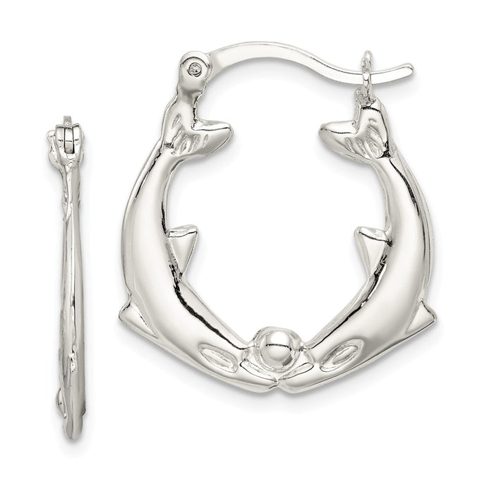 Stella Silver 925 Sterling Silver Kissing Dolphins Hoop Earrings, 25mm x 21mm