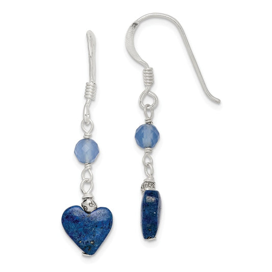 Stella Silver 925 Sterling Silver Lapis/Blue Agate Antiqued Earrings, 37mm x 8mm