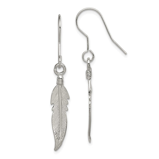 Stella Silver 925 Sterling Silver Feather Earrings, 41mm x 7mm