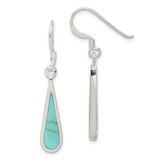Stella Silver 925 Sterling Silver Dangling Turquoise Earrings, 34mm x 6mm