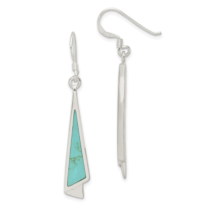 Stella Silver 925 Sterling Silver Dangling Turquoise Earrings, 46mm x 7mm