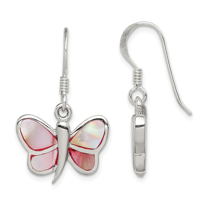 Stella Silver 925 Sterling Silver Pink Shell Butterfly Earrings, 26mm x 17mm