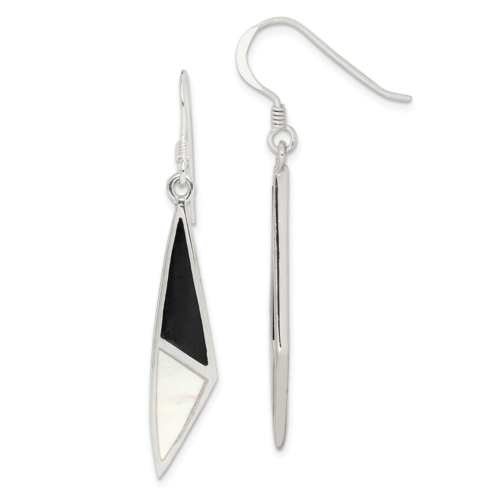 Stella Silver 925 Sterling Silver Onyx & Mother of Pearl Earrings, 46mm x 6mm