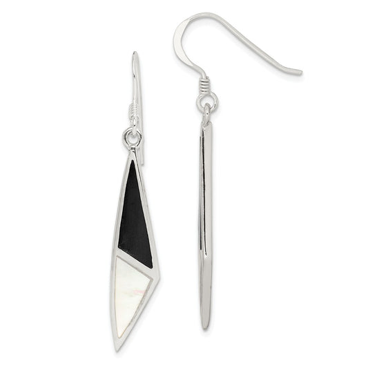 Stella Silver 925 Sterling Silver Onyx & Mother of Pearl Earrings, 46mm x 6mm
