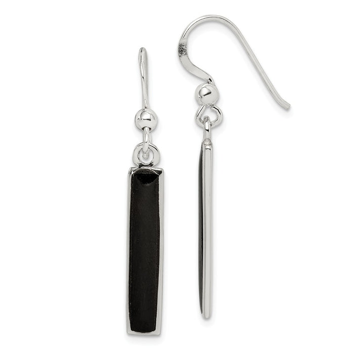 Stella Silver 925 Sterling Silver Onyx Earrings, 40mm x 4mm