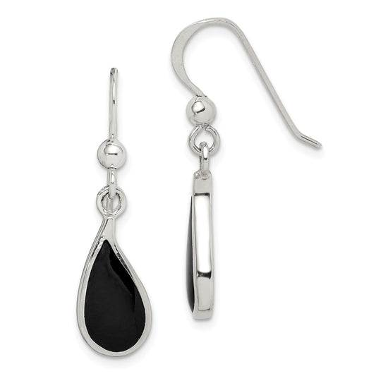 Stella Silver 925 Sterling Silver Onyx Earrings, 31mm x 7mm