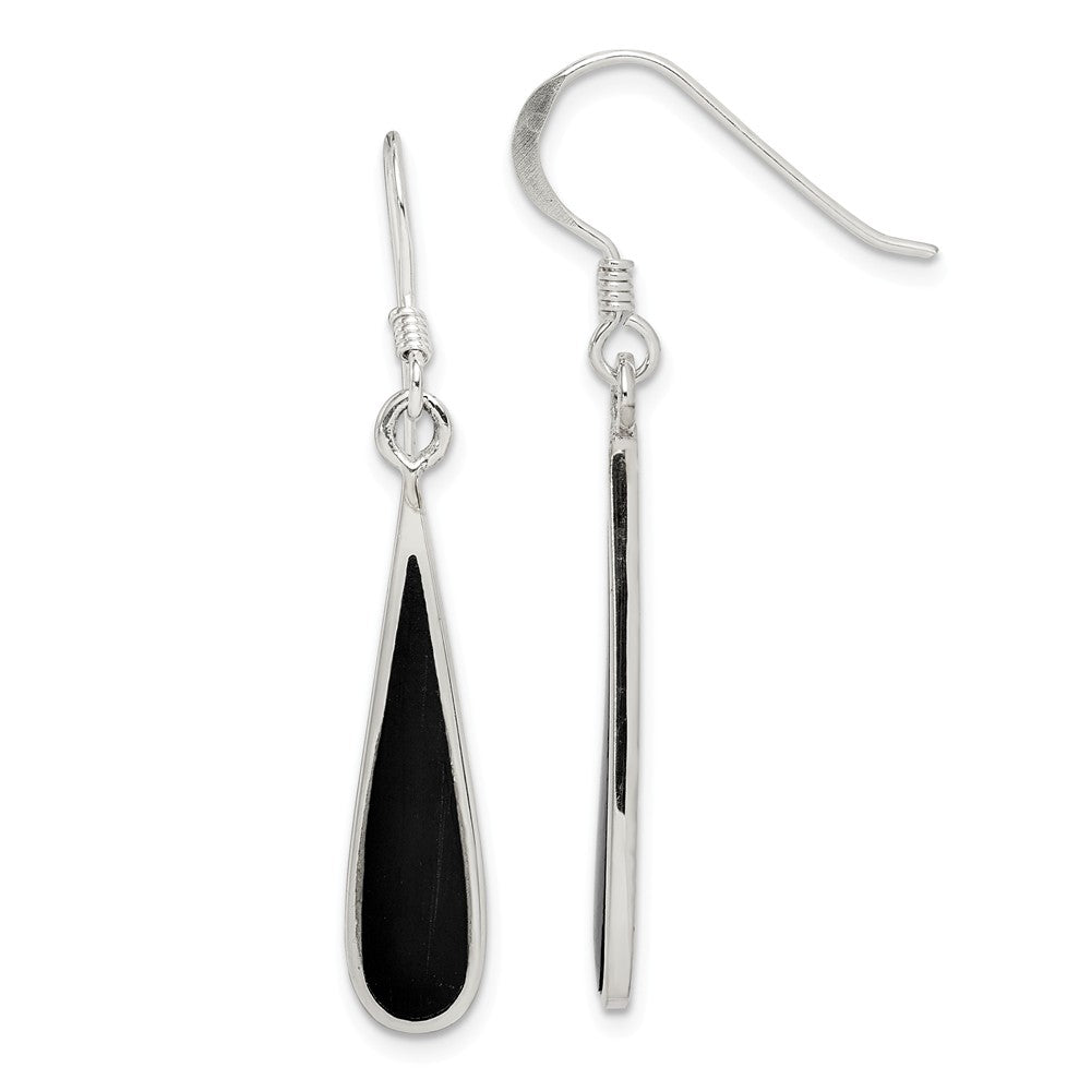 Stella Silver 925 Sterling Silver Black Stone Earrings, 41mm x 6mm