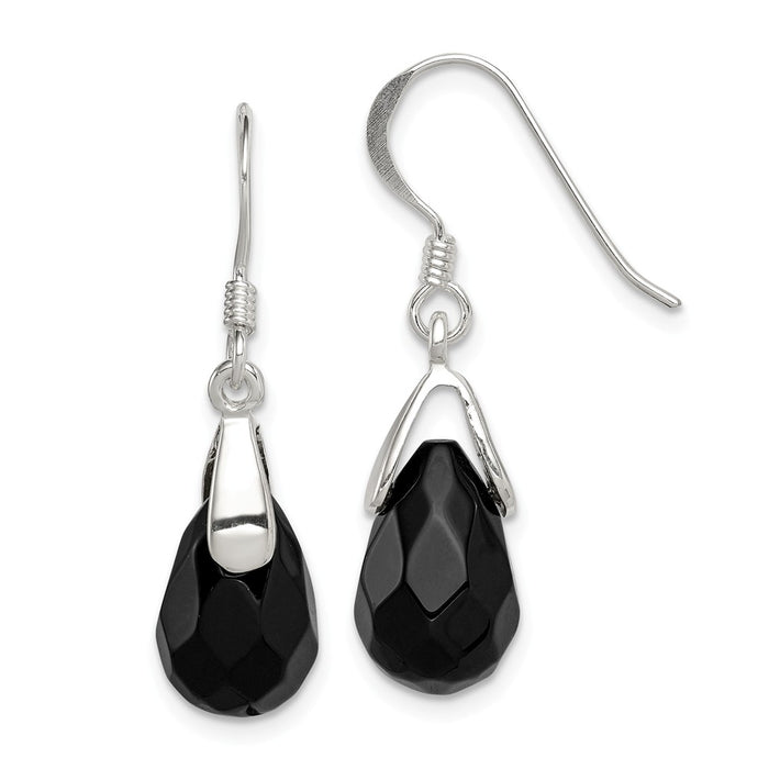 Stella Silver 925 Sterling Silver Onyx Teardrop Earrings, 30mm x 8mm