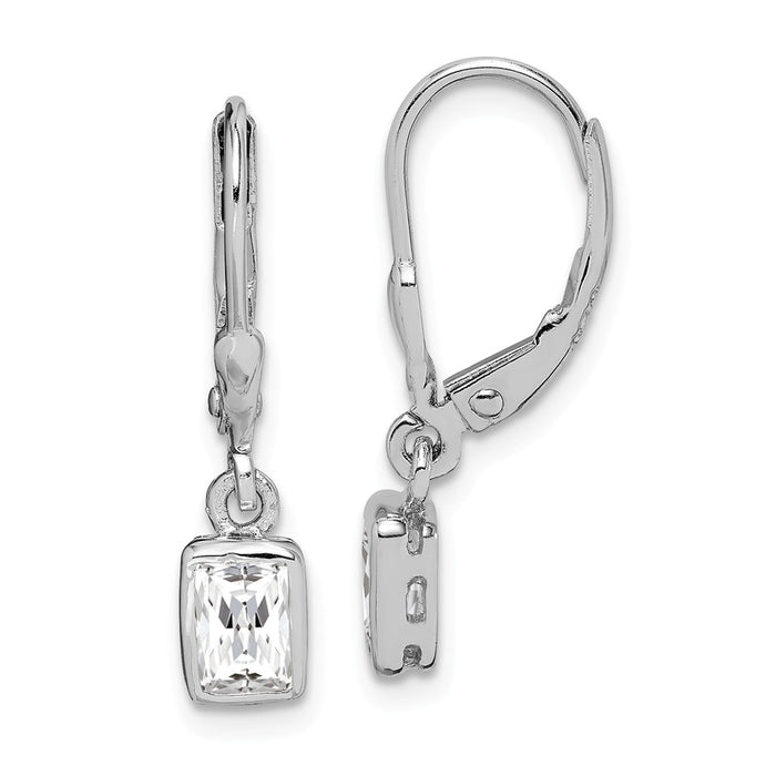 Stella Silver 925 Sterling Silver Rhodium-plated Cubic Zirconia ( CZ ) Leverback Earrings, 25mm x 6mm