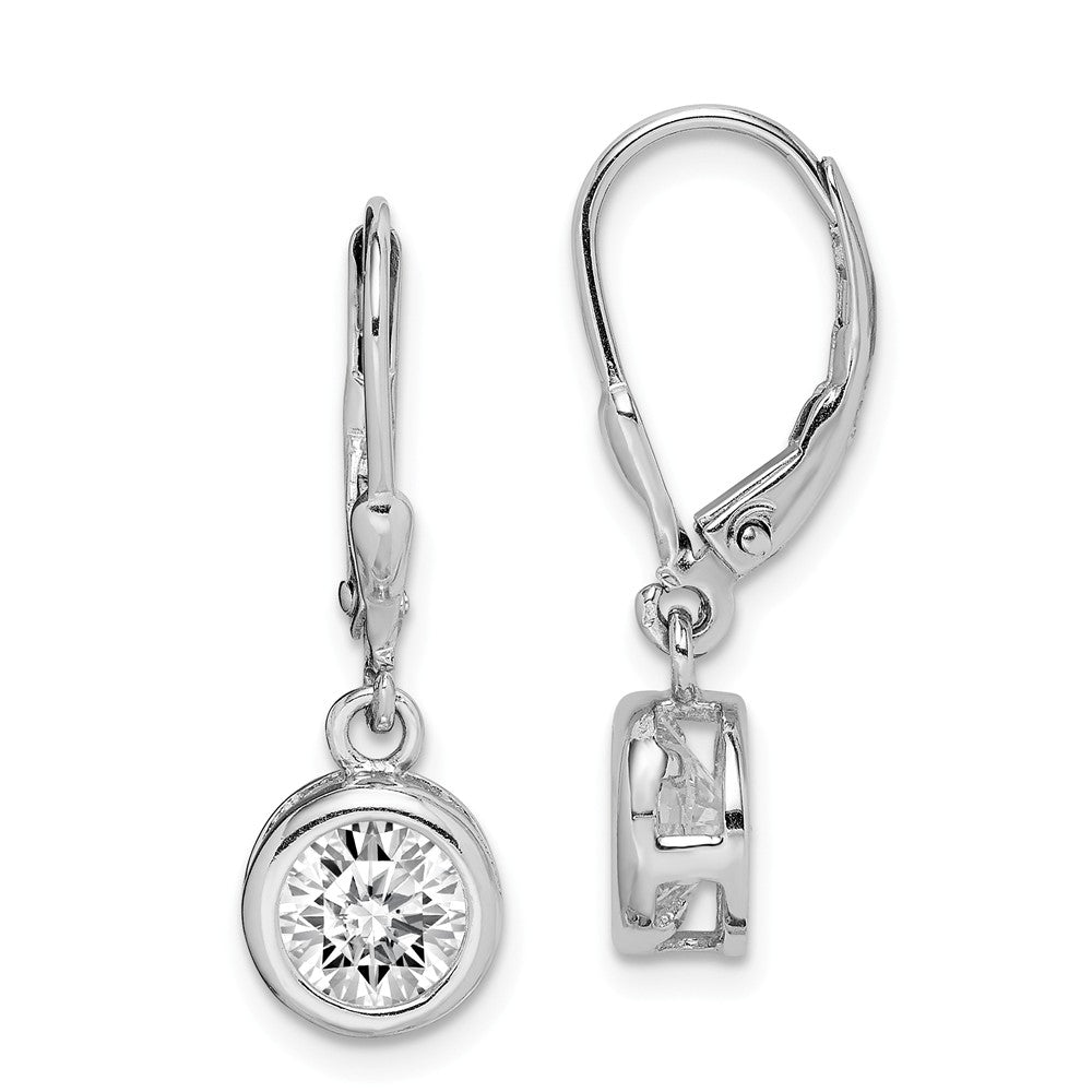 Stella Silver 925 Sterling Silver Rhodium-plated Cubic Zirconia ( CZ ) Leverback Earrings, 27mm x 7mm