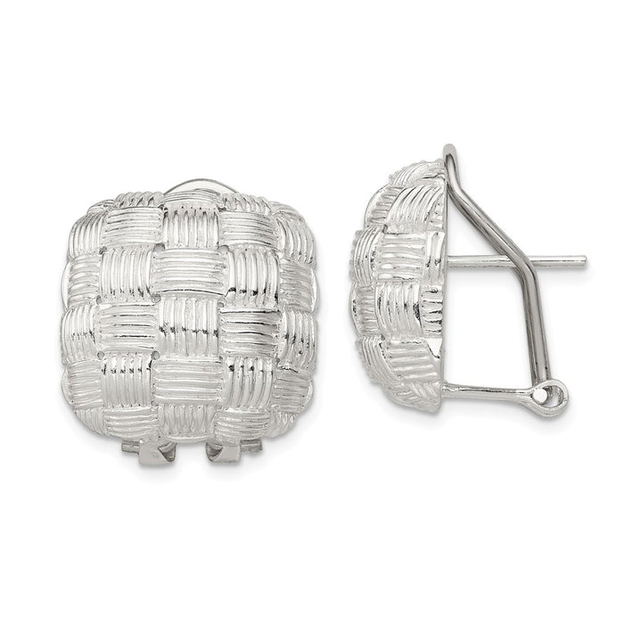 Stella Silver 925 Sterling Silver Square Fancy Omega Back Earrings, 19mm x 18mm