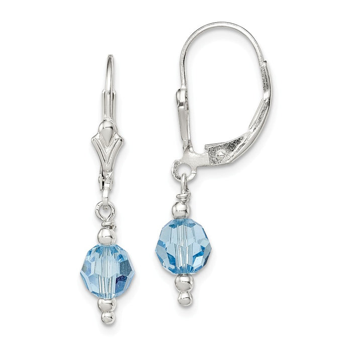 Stella Silver 925 Sterling Silver Blue Swarovski Elements Leverback Earrings, 33mm x 5mm