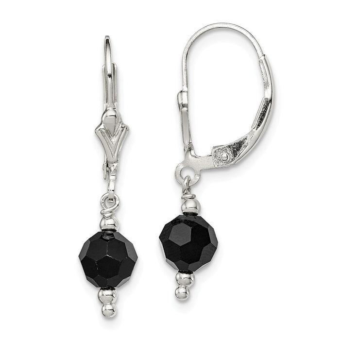 Stella Silver 925 Sterling Silver Black Swarovski Elements Leverback Earrings, 33mm x 5mm