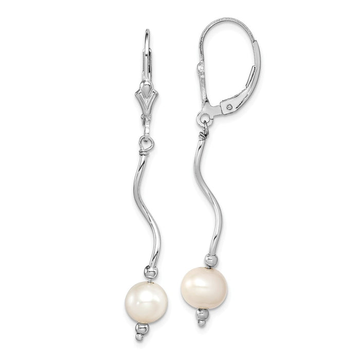 Stella Silver 925 Sterling Silver Rhodium-Plated Freshwater Cultured Pearl Leverback Earrings, 49mm x 6mm