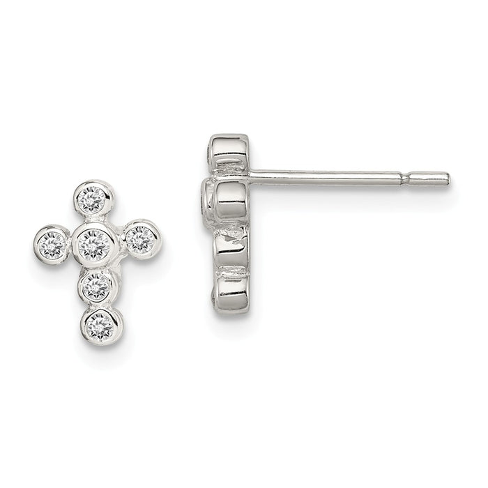Stella Silver 925 Sterling Silver Rhodium-plated Cubic Zirconia ( CZ ) Cross Earrings, 9mm x 7mm