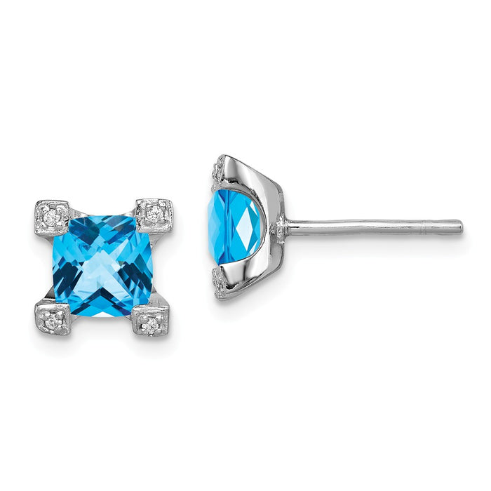 Stella Silver 925 Sterling Silver Rhodium-plated Blue & Clear Cubic Zirconia ( CZ ) Earrings, 8mm x 8mm