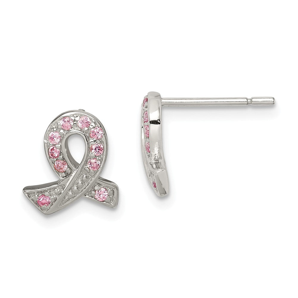 Stella Silver 925 Sterling Silver Pink Cubic Zirconia ( CZ ) Ribbon Earrings, 10mm x 10mm
