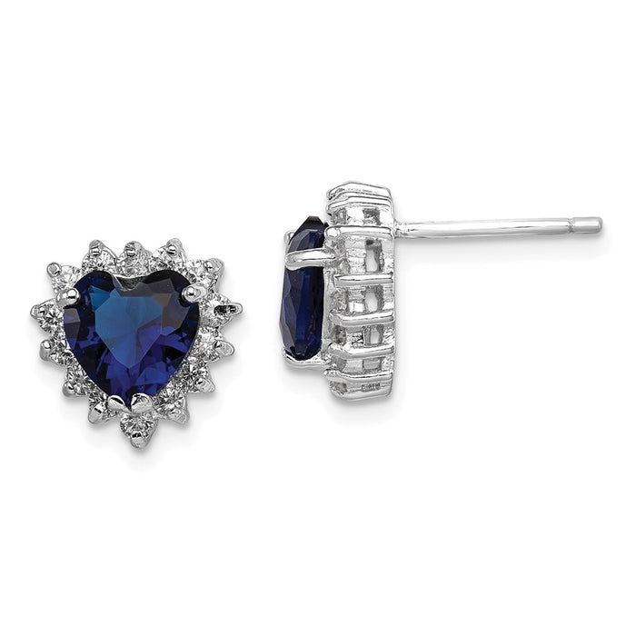 Stella Silver 925 Sterling Silver Dark Blue and Clear Cubic Zirconia ( CZ ) Heart Earrings, 11mm x 11mm