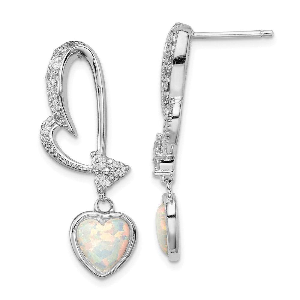 Stella Silver 925 Sterling Silver Rhodium-Plated Created Opal and Cubic Zirconia ( CZ ) Heart Earrings, 32mm x 12mm