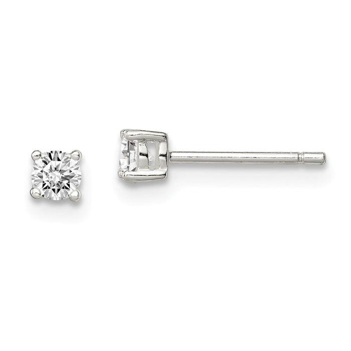 Stella Silver 925 Sterling Silver 3mm Round Basket Set Cubic Zirconia ( CZ ) Stud Earrings, 3mm x 3mm