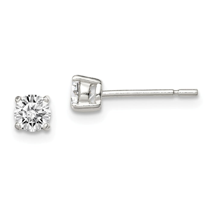 Stella Silver 925 Sterling Silver 4mm Round Basket Set Cubic Zirconia ( CZ ) Stud Earrings, 4mm x 4mm