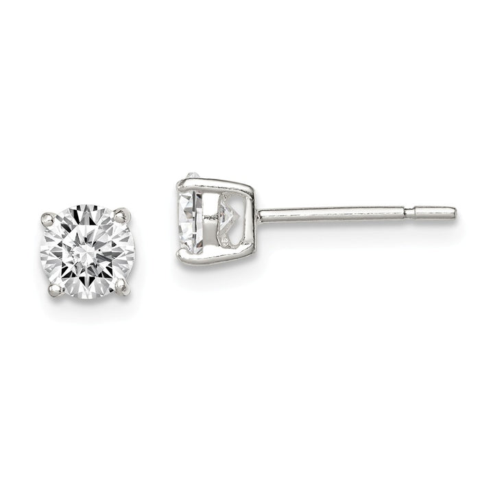 Stella Silver 925 Sterling Silver 5mm Round Basket Set Cubic Zirconia ( CZ ) Stud Earrings, 5mm x 5mm