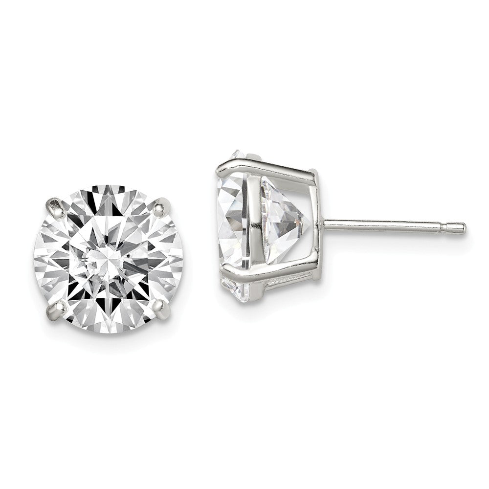 Stella Silver 925 Sterling Silver 10mm Round Basket Set Cubic Zirconia ( CZ ) Stud Earrings, 10mm x 10mm