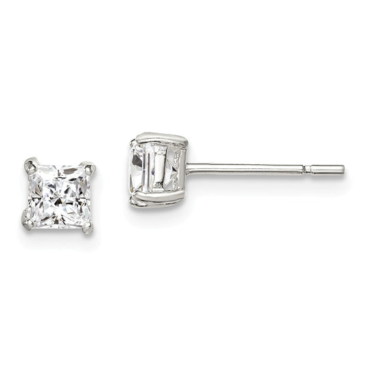 Stella Silver 925 Sterling Silver 4mm Princess Basket Set Cubic Zirconia ( CZ ) Stud Earrings, 4mm x 4mm