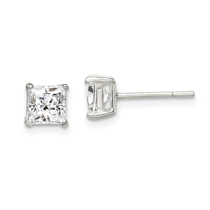 Stella Silver 925 Sterling Silver 5mm Princess Basket Set Cubic Zirconia ( CZ ) Stud Earrings, 5mm x 5mm