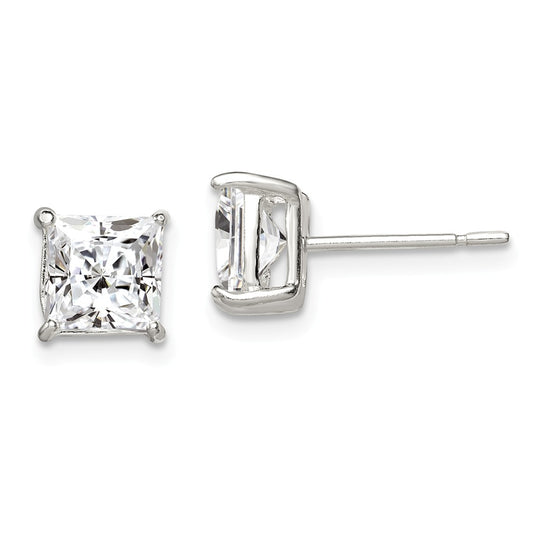 Stella Silver 925 Sterling Silver 6mm Princess Basket Set Cubic Zirconia ( CZ ) Stud Earrings, 6mm x 6mm