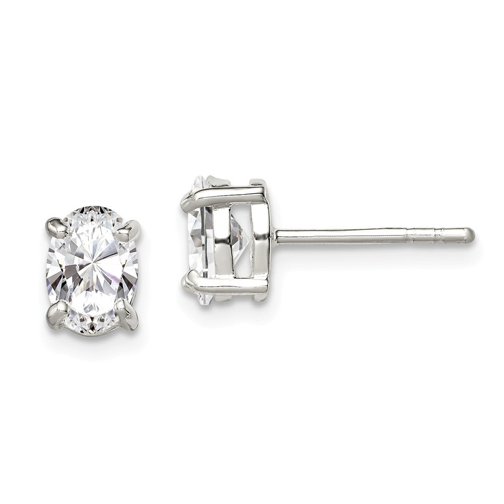Pendientes de botón Stella Silver de plata de ley 925 con circonita cúbica (CZ) en engaste de cesta ovalada de 5x7mm, 5mm x 7mm