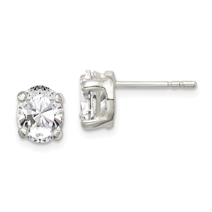Stella Silver 925 Sterling Silver 6x8mm Oval Basket Set Cubic Zirconia ( CZ ) Stud Earrings, 6mm x 8mm