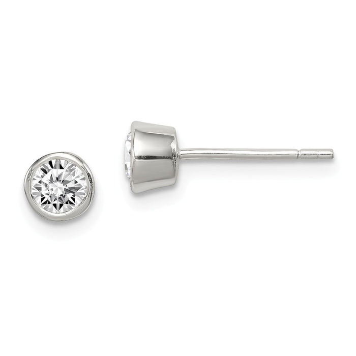 Stella Silver 925 Sterling Silver 4mm Cubic Zirconia ( CZ ) Round Bezel Stud Earrings, 4mm x 4mm