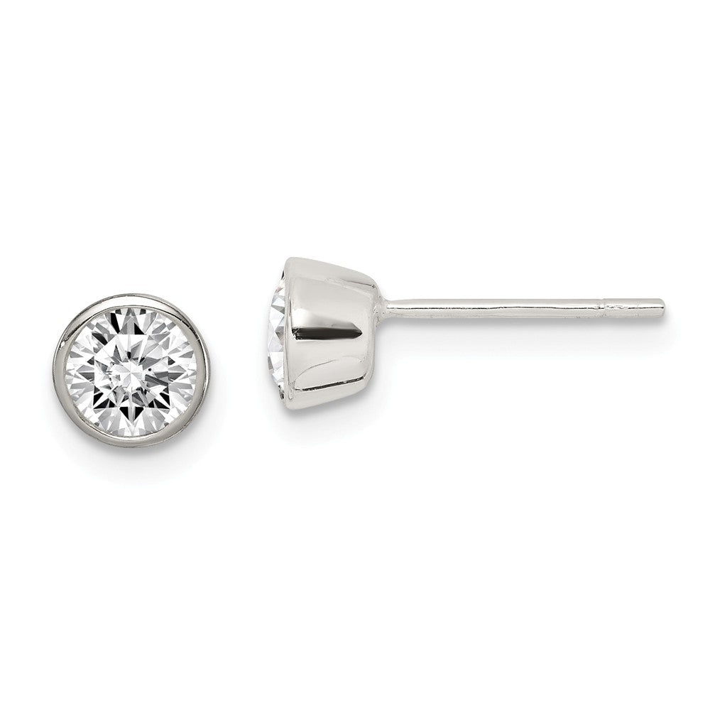 Stella Silver 925 Sterling Silver 5mm Cubic Zirconia ( CZ ) Round Bezel Stud Earrings, 5mm x 5mm