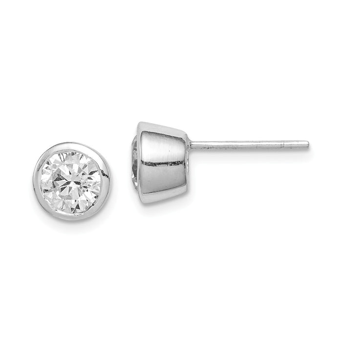 Stella Silver 925 Sterling Silver 6mm Cubic Zirconia ( CZ ) Round Bezel Stud Earrings, 6mm x 6mm