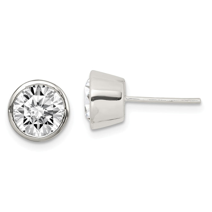 Stella Silver 925 Sterling Silver 7mm Cubic Zirconia ( CZ ) Round Bezel Stud Earrings, 7mm x 7mm