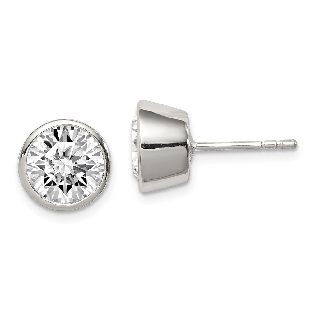 Pendientes de botón Stella Silver de plata de ley 925 con circonita cúbica (CZ) redonda de 8 mm, 8 mm x 8 mm