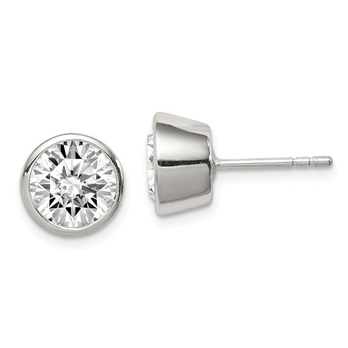 Stella Silver 925 Sterling Silver 8mm Cubic Zirconia ( CZ ) Round Bezel Stud Earrings, 8mm x 8mm