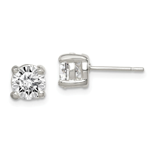 Stella Silver 925 Sterling Silver Round Cubic Zirconia ( CZ ) Stud Earrings, 7mm x 6mm