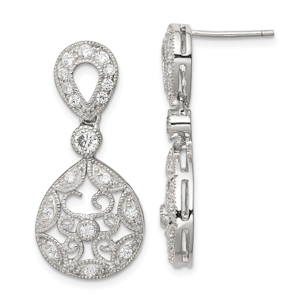 Stella Silver 925 Sterling Silver Cubic Zirconia ( CZ ) Antique Style Earrings, 32mm x 14mm
